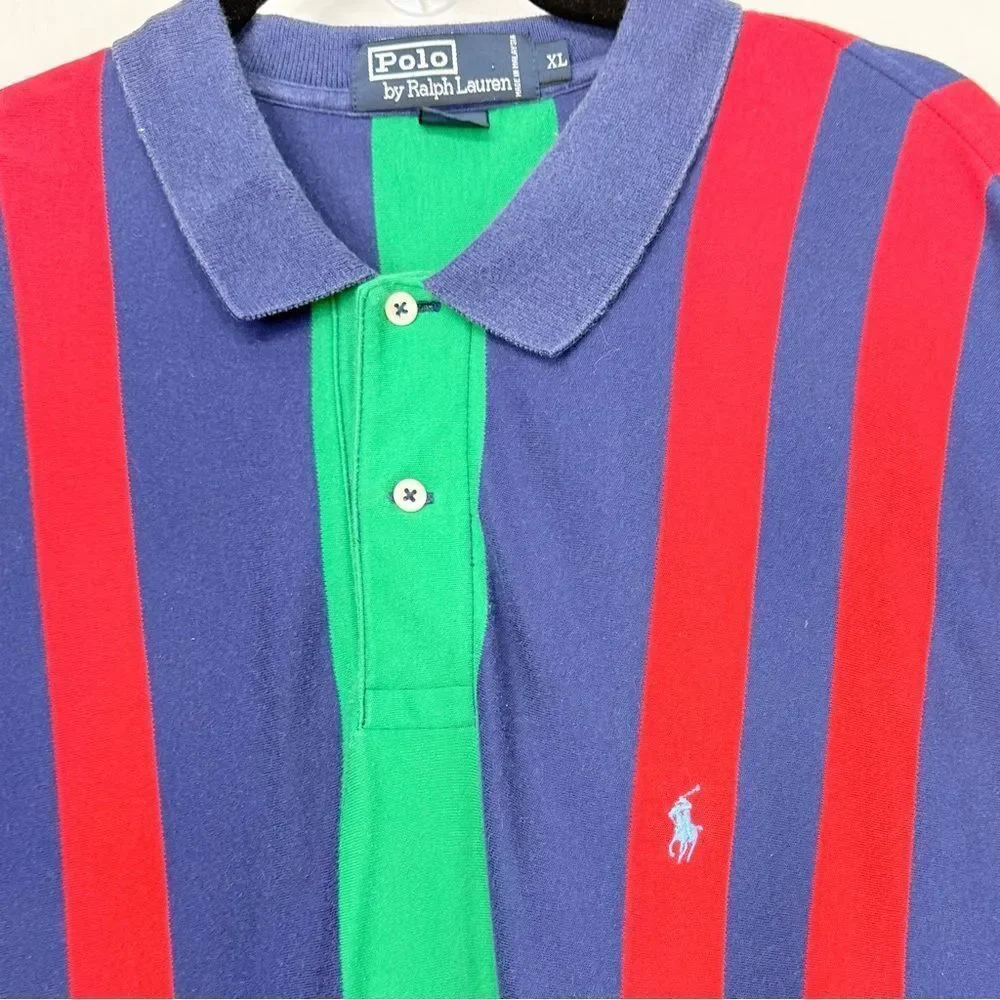 Polo Ralph Lauren Vintage Red Green Blue Striped Polo Shirt